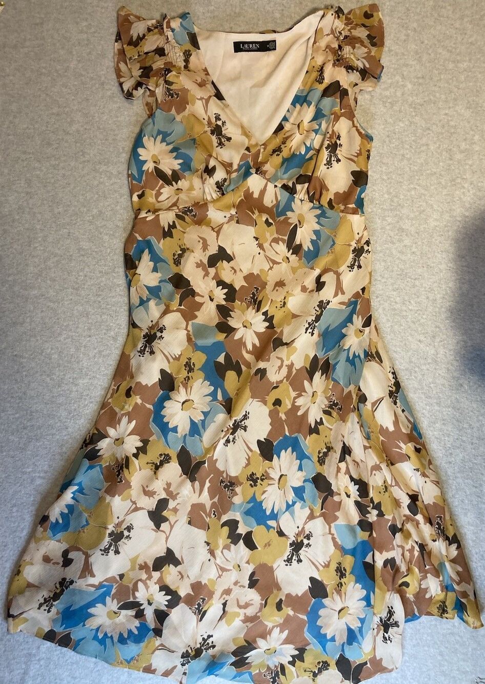 lauren ralph lauren Dress Sz 12 Black Label Floral V Neck Flowy Classic Summer